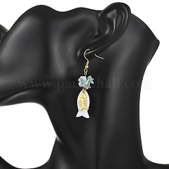 Ohrringe aus natürlichen Fischschalen und Larimar-Spänen&nbsp;EJEW-JE07166