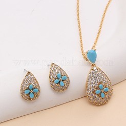 Комплекты из латунных подвесок и серег-гвоздиков с микропаве из кубического циркония FS-WGE5CB1-02