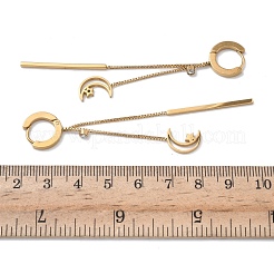 Серьги-кольца с кисточками в форме луны и звезды из нержавеющей стали 304 с кристаллами и стразами EJEW-G453-03G