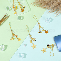6 шт. 3 стиля пчел сплав эмаль и стекло мобильные ремешки&nbsp;HJEW-SC0001-94