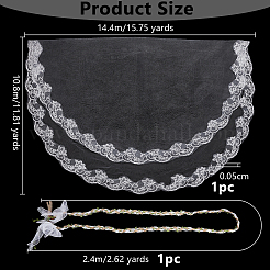 Polyester Hochzeit Lasso Kette & Blume Organza Braut Haupt Hochzeit Schleier Kopfschmuck Sets&nbsp;HJEW-OC00101