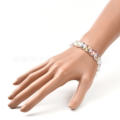 Bracciale elasticizzato con perline quadrate in vetro placcato per ragazze adolescenti&nbsp;BJEW-JB06873
