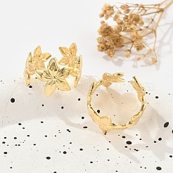 Цветочные латунные манжеты для женщин&nbsp;RJEW-B119-14G-02