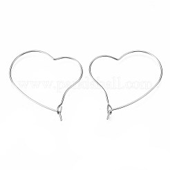 304ステンレススチールフープピアス金具  ワイングラスチャームリング  ハート  ステンレス鋼色  36~37x31x0.6mm  ピン：0.6mm&nbsp;STAS-S117-010C-01