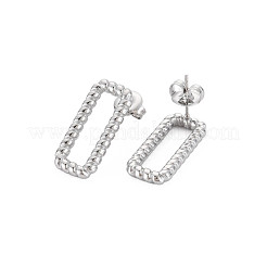 304ステンレススチール中空長方形スタッドピアス（女性用）  ゴールドカラー  21x10mm  ピン：0.7mm&nbsp;EJEW-N097-002P