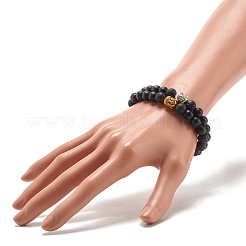 2 pièces 2 couleurs pierre de lave naturelle et bracelets extensibles en pierre noire synthétique sertis de tête de bouddha&nbsp;BJEW-JB07707