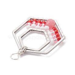 Подвески из натурального белого нефрита и стеклянных бусин в проволочной оплетке PALLOY-MZ00200