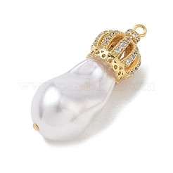 Pendentifs en laiton sertis de micro-pavés de zirconiums cubiques transparents et de perles d'imitation blanc crème&nbsp;KK-A300-13A-G
