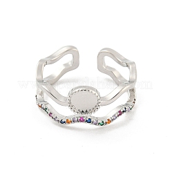 Плоские круглые латунные открытые манжеты с микропаве и разноцветными циркониями&nbsp;RJEW-G309-35P