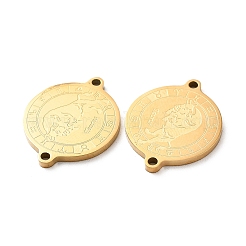 イオンプレーティング（IP）304ステンレススチールコネクタチャーム  18KGP本金メッキ  星座とフラットラウンド  牡牛座  20x16x1mm  穴：1.4mm&nbsp;STAS-C074-11G-11