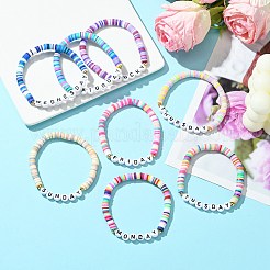 8шт 8 цвета браслеты-стрейч из полимерной глины с бусинами&nbsp;BJEW-SW00147