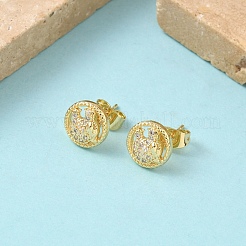 Круглые серьги-гвоздики из латуни с микропаве из прозрачных кубических цирконий EJEW-Z144-21G