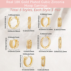5 piars 5 стиль латунные серьги-кольца с микропаве прозрачные кубические цирконии EJEW-BBC0001-99