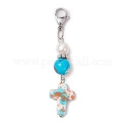 Подвески в форме креста из синтетической бирюзы&nbsp;HJEW-JM03644-01