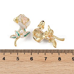 Цветок латунь эмаль серьги стержня EJEW-K308-04G