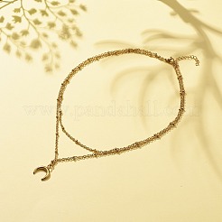 Collier double couche avec pendentif lune en acier inoxydable 304 et chaînes satellites pour femme&nbsp;NJEW-JN03872