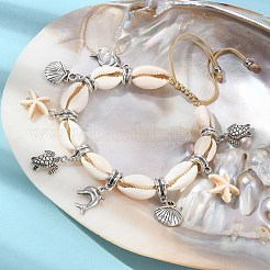 Bracciale con ciondoli in lega di delfini e tartarughe e stelle marine turchesi sintetiche&nbsp;BJEW-TA00380