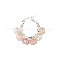 Orecchini a cerchio da donna con perline avvolti in filo di perle naturali&nbsp;EJEW-JE04759-01