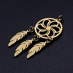 ステンレスペンダント201個  丸カン付き  羽付きネット/ウェブ  ゴールドカラー  46x20x1mm  穴：3mm  リング：5x0.8mm&nbsp;STAS-S105-JN351-2