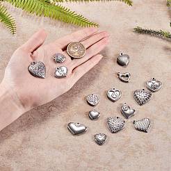 15個15スタイルのステンレススチールペンダント  ハート  アンティークシルバー＆ステンレス鋼の色  19x18x3mm  穴：1.5mm&nbsp;STAS-SZ0001-60