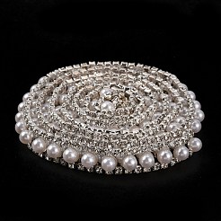 二列合金ラインストーンカップチェーン  ABS模造パールビーズ付き  クリスタル  914x11.5x6mm&nbsp;FIND-WH0050-18