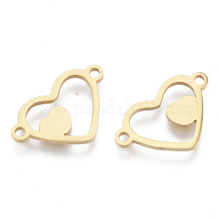 201 ステンレススチールリンクコネクター  レーザー切断  ハート  ゴールドカラー  9.5x15x1mm  穴：1.2mm&nbsp;STAS-S079-191G