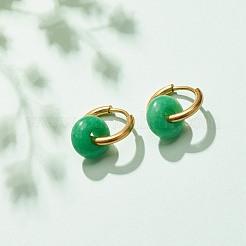 Серьги-кольца Rondelle с натуральным малайзийским нефритом EJEW-JE04937