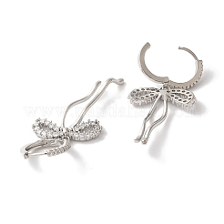 Женские серьги-кольца из латуни с микро-паве и бантом из прозрачного циркония EJEW-A110-03P