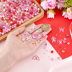 Наборы для поиска бисеринок и подвесок для самостоятельного изготовления бижутерии на тему рака груди в розовом цвете DIY-PH0029-48B