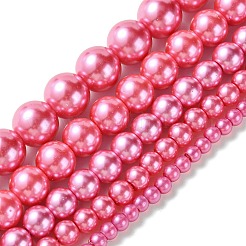 染めグラスパールラウンドビーズ連売り  ショッキングピンク  4mm / 6mm / 8mm / 10mm / 12mm  穴：1mm  約70~216個/連&nbsp;HY-X0001-07