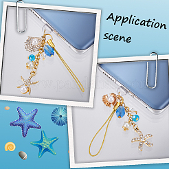 6 шт. 6 стиля стеклянных и сплавных эмалевых ремешков для мобильных телефонов со стразами и стеклянным жемчугом&nbsp;HJEW-SC0001-88