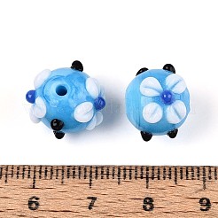 手作りランプワークビーズ  花の丸  ディープスカイブルー  11~16mm  穴：1.2~2mm&nbsp;LS-LAMP-ZX003-14-02
