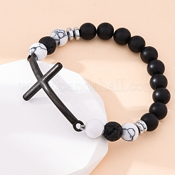 Bracelets extensibles en agate noire naturelle ronde&nbsp;BJEW-F493-04EB-01