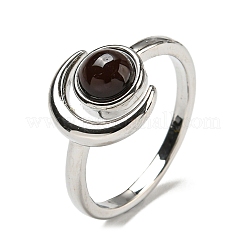 Bagues réglables en agate noire teinte naturelle et chauffée&nbsp;RJEW-K269-09P-03