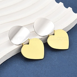 Двухцветные латунные серьги-гвоздики в форме сердца для женщин EJEW-U057-02GP-B