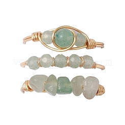 3 шт. перстень с бусиной из натурального зеленого авантюрина RJEW-JR00855-04