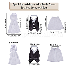 2 комплект чехлов для бутылок вина из органзы и ткани для жениха и невесты AJEW-CP0001-47