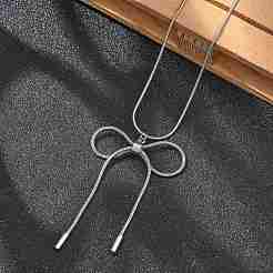 Антикоррозийные ожерелья из нержавеющей стали 304 с подвеской-бантом в виде круглой змеиной цепи для женщин&nbsp;NJEW-Z044-10P