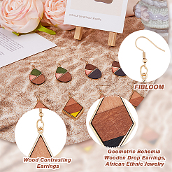 4 пара двухцветных сережек-капель и ромбов из натурального дерева&nbsp;EJEW-FI0001-46