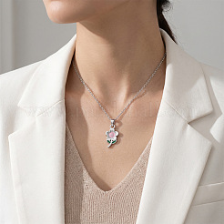 Colliers pendentifs en acier inoxydable 304 émaillé rose en forme de fleur pour femmes&nbsp;WGD8704-01