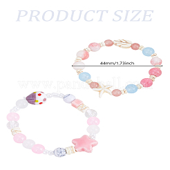 2шт 2 стиля фарфоровые синтетические бирюзовые бусины эластичные браслеты для женщин&nbsp;BJEW-LP0004-46