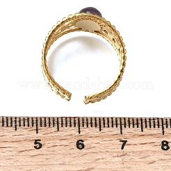304ステンレススチールカフオープンリング  オーバル  天然アメジストビーズ  イオンプレーティング（ip）  ゴールドカラー  13mm  内径：18mm&nbsp;RJEW-F213-03G-08