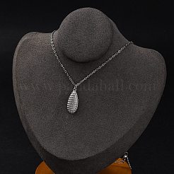 変色防止 304 ステンレススチール テクスチャード ティアドロップ ペンダント アズキチェーン ネックレス 女性用  ステンレス鋼色  15-7/8インチ（40.2cm）&nbsp;STAS-Z114-17P