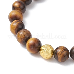 Эластичные браслеты из натурального тигрового глаза для пары&nbsp;BJEW-JB12178