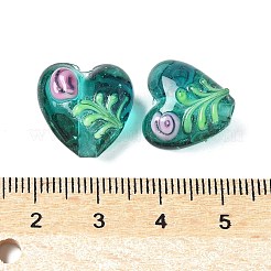 手作りの透明ランプワークビーズ  花とハート  ダークシアン  14.5~15x15~15.5x9~10mm  穴：2mm&nbsp;BLOW-D300-07E