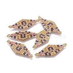 MIYUKI＆TOHO手作り日本のシードビーズリンク  織機模様  菱形  桃パフ  40~41.5x16~16.7x1.7~1.8mm  穴：1.4~1.5mm&nbsp;SEED-E004-M24