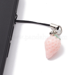 イチゴ樹脂製携帯ストラップ  ナイロンコードモバイルアクセサリー装飾  ピンク  8.5cm&nbsp;HJEW-JM01598-01