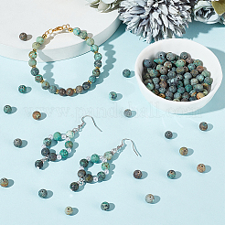 Brins de perles rondes en turquoise africaine naturelle (jaspe) givré&nbsp;G-OC0001-79B