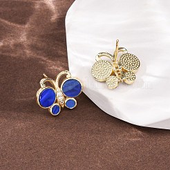 Серьги-гвоздики с бабочками из латуни с микропаве из прозрачных кубических цирконий&nbsp;EJEW-C173-01G