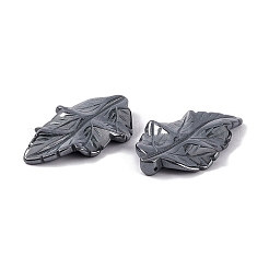 天然な黒の石のペンダント  葉のチャーム  41.5x25~26x5mm  穴：0.8mm&nbsp;G-I336-01-01